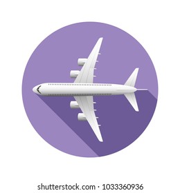 Airplane Icon with Shadow. Vector Illustration. Realistic Design Style. Ultra Violet Colour. Travel Sign.
