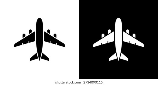 Icono de avión mostrado en ambos esquemas de color blanco y negro