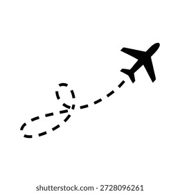 Airplane icon shows a dotted path, representing travel, journey, and destination.