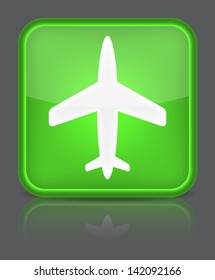 Airplane icon. Sign with reflection isolated on grey. Vector illustration