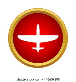 Airplane icon in simple style in red circle. Flight symbol