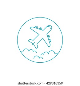 Airplane icon. Simple vector illustration with airplane and clouds. EPS 8.
