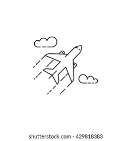 Airplane icon. Simple vector illustration with airplane and clouds. EPS 8.