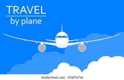 Airplane icon in the sky. Travel by plane concept. Vector illustration.