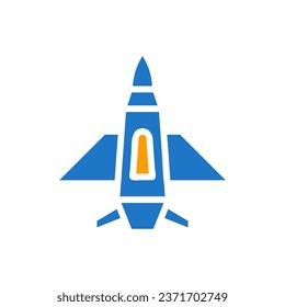 Airplane icon solid blue orange colour military vector army element and symbol perfect.