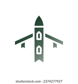 Airplane icon solid gradient green white colour military vector army element and symbol perfect.