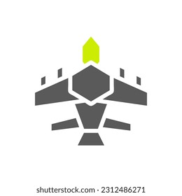 Airplane icon solid grey vibrant green colour military vector army element and symbol perfect.