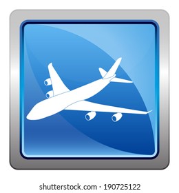 airplane icon - squared vector button isolated on blue