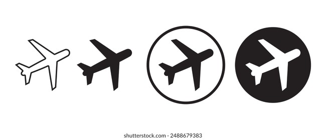 Airplane icon symbol vector illustration set. Flight transport symbol. Airplane icon vector. Travel flat illustration.