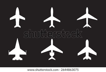 Airplane icon takeoff logo black pictogram set vector or plane take off flying silhouette shape graphic simple plain clipart symbol, airport airline jet circle sign, aeroplane thin line outline art