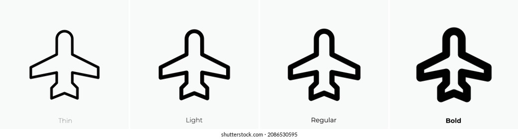 airplane icon. Thin, Light Regular And Bold style design isolated on white background