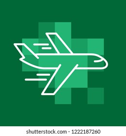 Airplane icon, thin outline stroke style design on mosaic background