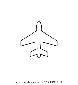 Airplane icon in thin outline style. Aviation transportation take-off travel passenger. Vector Icon Isolated on White Background. Trendy flat ui sign design, graphic pictogram.