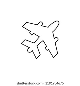 Airplane icon in thin outline style. Aviation transportation take-off travel passenger. Vector Icon Isolated on White Background. Trendy flat ui sign design, graphic pictogram.