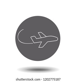 Airplane icon in thin outline style. Aviation transportation take-off travel passenger. Vector Icon Isolated on White Background. Trendy flat ui sign design, graphic pictogram.