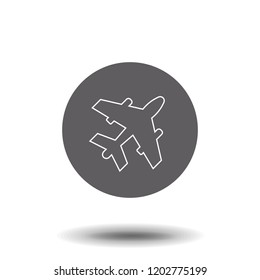 Airplane icon in thin outline style. Aviation transportation take-off travel passenger. Vector Icon Isolated on White Background. Trendy flat ui sign design, graphic pictogram.