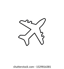 Airplane icon in thin outline style. Aviation transportation outline vector sign, linear pictogram isolated on white. logo illustration