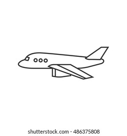Airplane icon in thin outline style. Aviation, take off, business travel 