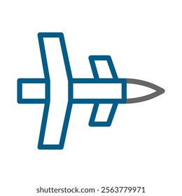 Airplane icon, top view. Concept of travel, flight, and transportation.