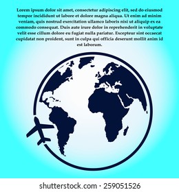 Airplane icon travel. Trip round the world.