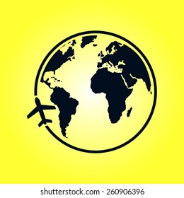 Airplane icon travel. Trip round the world.