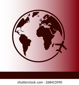 Airplane icon travel. Trip round the world.
