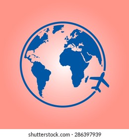 Airplane icon travel. Trip round the world.