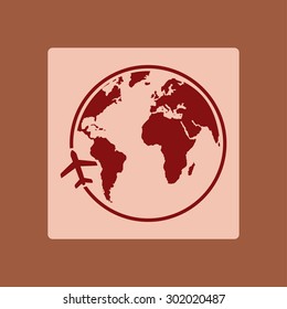 Airplane icon travel. Trip round the world.