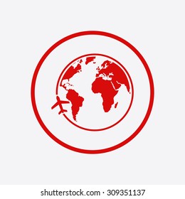 Airplane icon travel. Trip round the world.