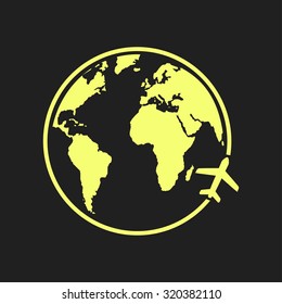 Airplane icon travel. Trip round the world.