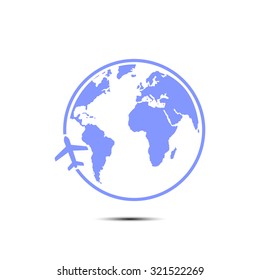 Airplane icon travel. Trip round the world.