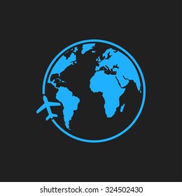 Airplane icon travel. Trip round the world.