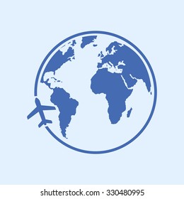 Airplane icon travel. Trip round the world.