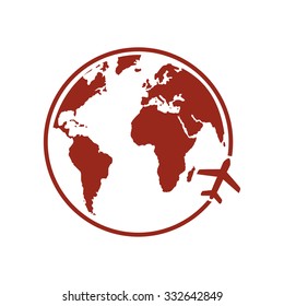 Airplane icon travel. Trip round the world.