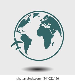 Airplane icon travel. Trip round the world.