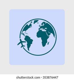 Airplane icon travel. Trip round the world.