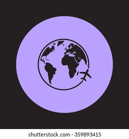 Airplane icon travel. Trip round the world.