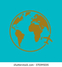 Airplane icon travel. Trip round the world.