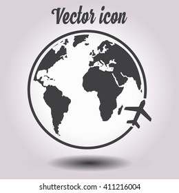 Airplane icon travel. Trip round the world.