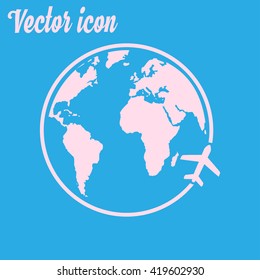 Airplane icon travel. Trip round the world.