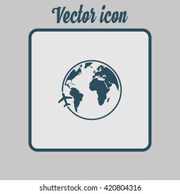 Airplane icon travel. Trip round the world.