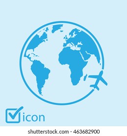 Airplane icon travel. Trip round the world.