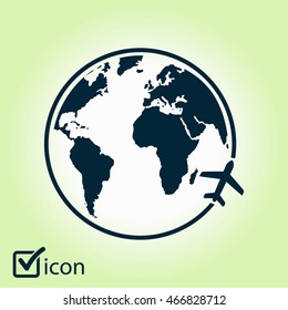 Airplane icon travel. Trip round the world.