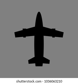 Airplane icon. Vector. Black icon on medium gray background. Isolated.
