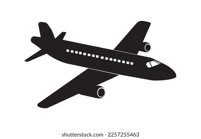 Vector de icono del avión, negro sobre fondo blanco