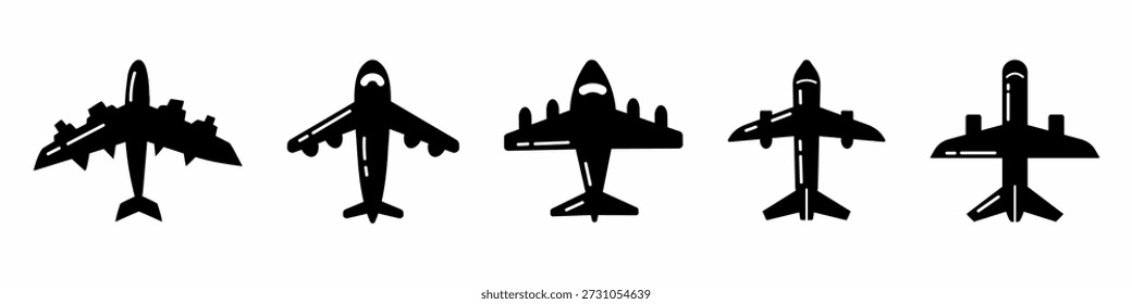 Coleção de vetores de ícone de avião. Conjunto de designs de vetor de ícone de avião. Vetor de ações.
