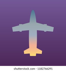 Airplane icon. Vector. Evening gradient icon at violet background.