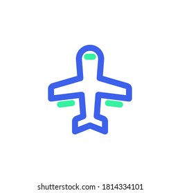 Airplane icon vector, filled flat sign, bicolor pictogram, plane green and blue colors. Symbol, logo illustration