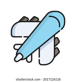 Airplane Icon Vector Illustration. Flat Outline Cartoon. Travel and Tourism Icon Concept Isolated Premium Vector