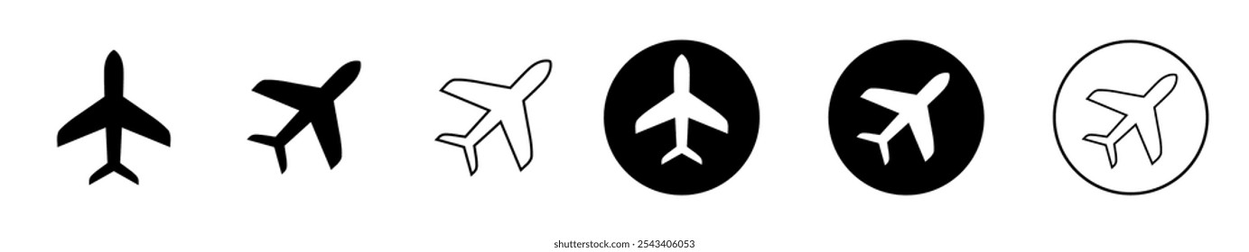 Airplane icon vector illustration, Flight transport symbol, Airplane icon set, Aircraft vector sign, Airport arrival departure symbol, Plane icon set, Travel symbol, Aero plane symbol, Aeroplane icon.